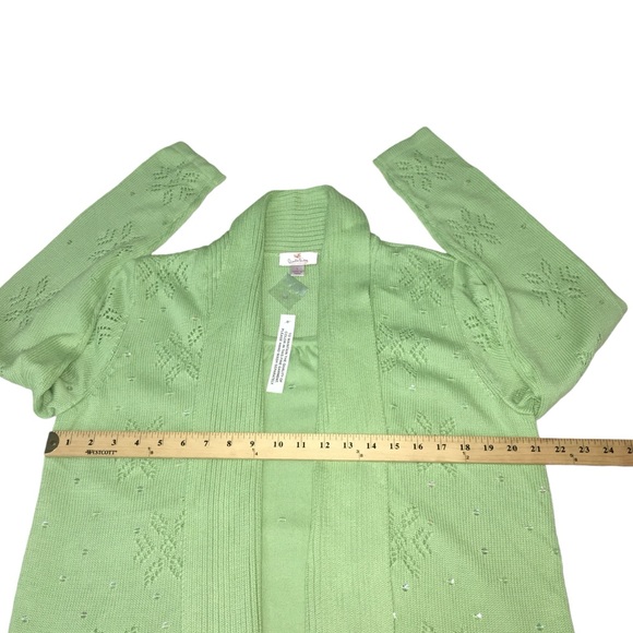 NEW Quacker Factory Snowflake Lime Green Mock 2PC Cardigan Sweater Womens Large - Picture 3 of 15